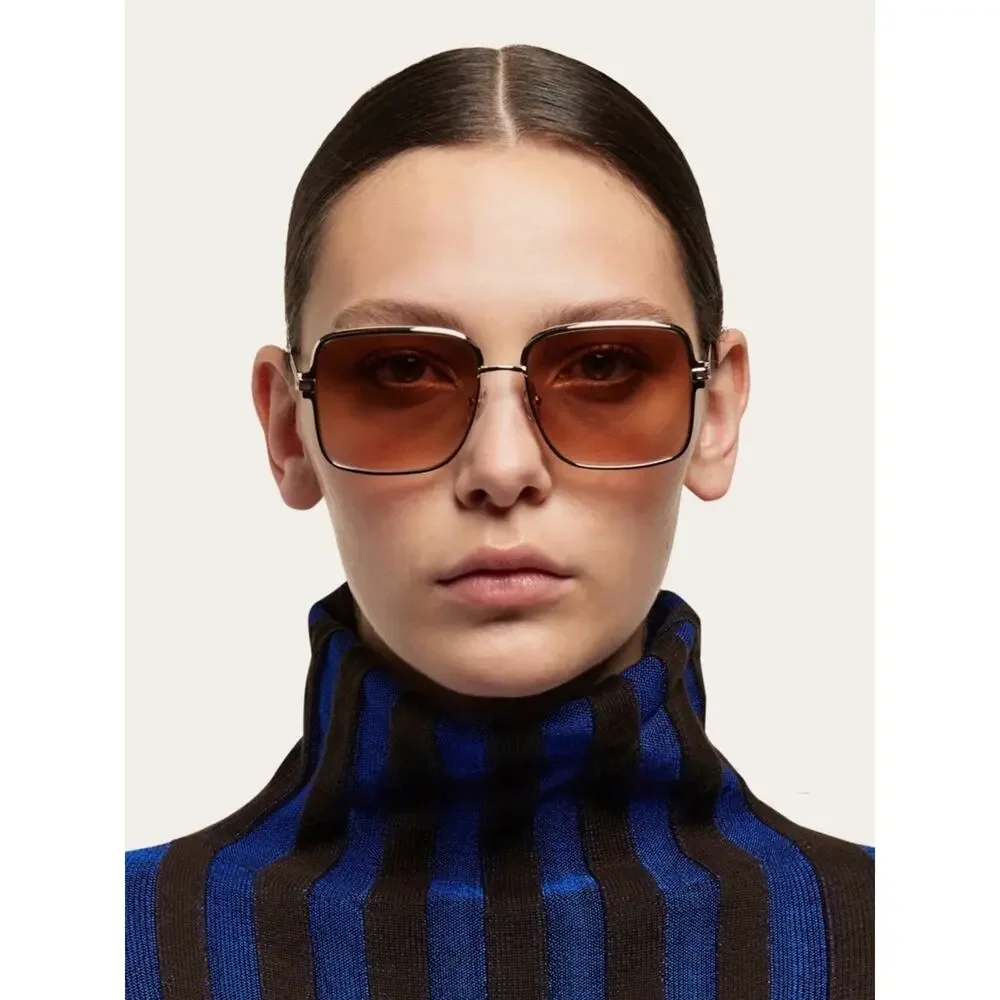 New Salvatore Ferragamo SF317S 704 Brown Lens Square Metal Women Sunglasses Salvatore Ferragamo SF317S – giarre.com main image 2